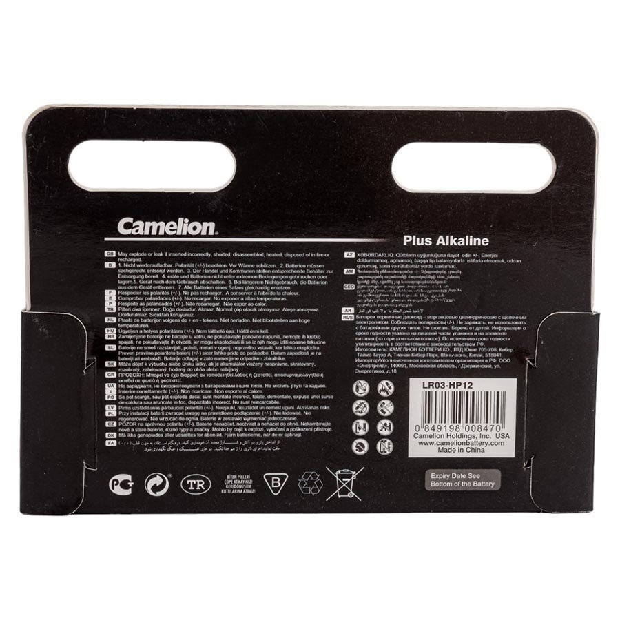 تصویر بسته باتری 12 عددی نیم قلمی Camelion Plus Alkaline AAA