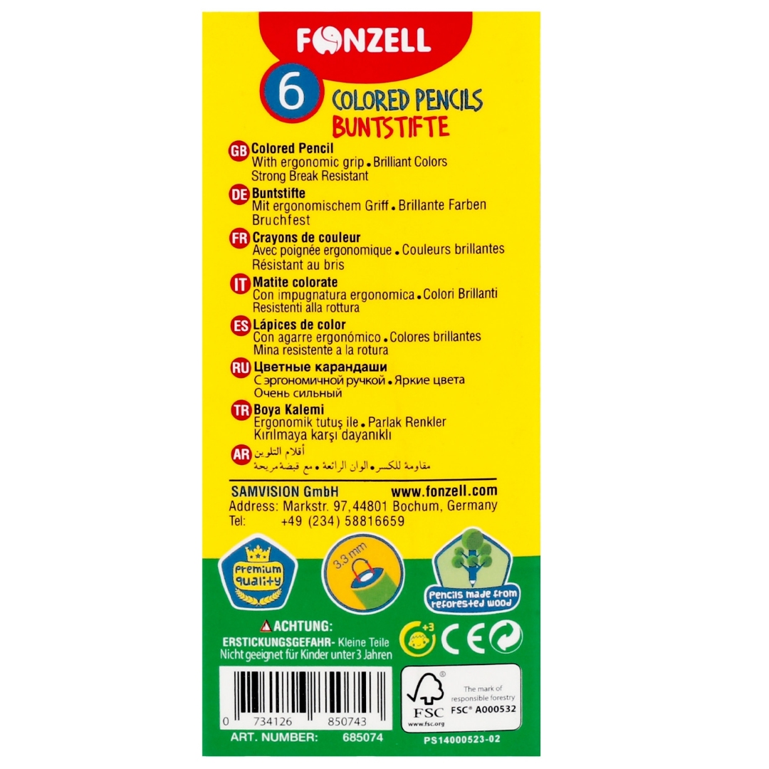 تصویر مداد رنگی مینی 6 رنگ Fonzell 685074